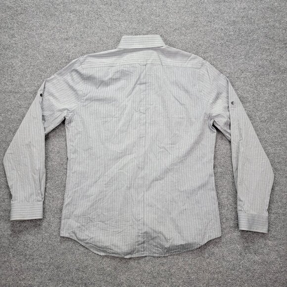 Express Shirt Mens Large 16-16.5 Gray Striped Button Up Long Sleeve Preppy - Picture 8 of 9
